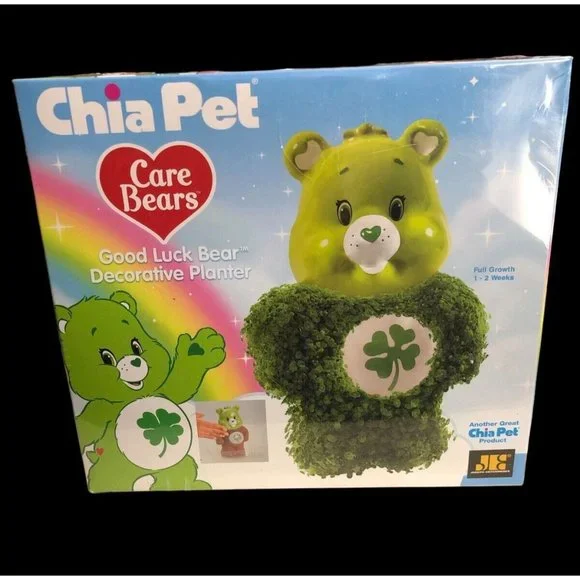 Chia Pet Care Bears Good Luck Bear Decorative Pottery Planter Green NIB Sealed - Picture 6 of 11